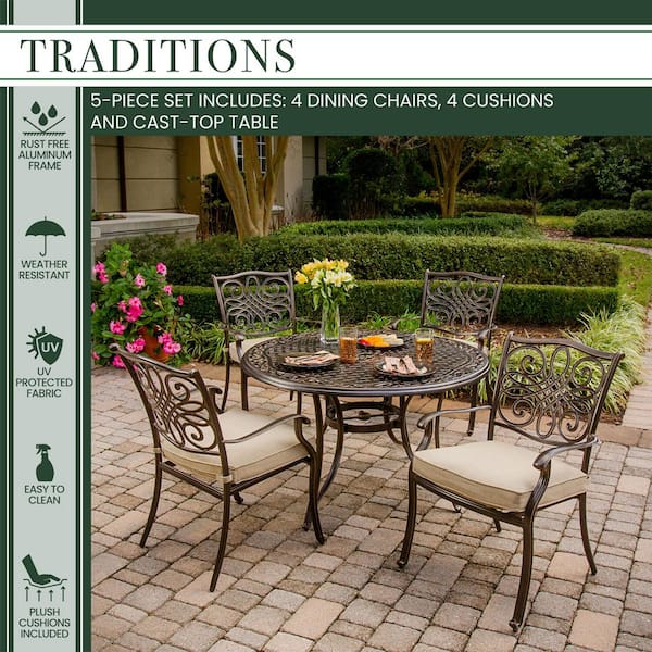 Hanover Traditions 5 Piece Patio Outdoor Dining Set With 4 Cast Aluminum Chairs And 48 In Round Table Traditions5pc The Home Depot - How Do You Clean Cast Aluminum Patio Furniture