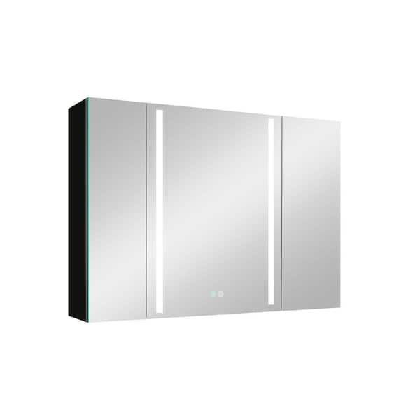 FUNKOL 40 in. W x 30 in. H Rectangular Aluminum Medicine Cabinet with Mirror in Black