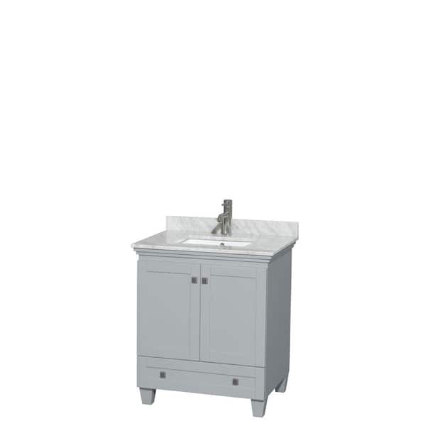 Wyndham Collection Acclaim 30 in. W x 22 in. D Vanity in Oyster Gray with Marble Vanity Top in Carrera White with White Basin