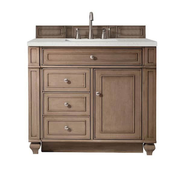James Martin Vanities Bristol 36.0 in. W x 23.5 in. D x 34.0 in. H Single Vanity in Whitewashed Walnut with Lime Quartz Top