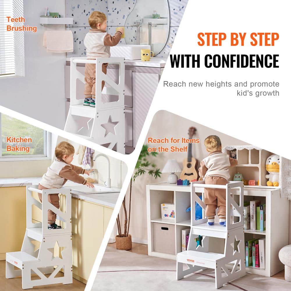 White Pine Wood Toddler Step Stool with Safety Rail