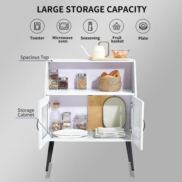 FUNKOL 31.5 in x 16 in x 40 in White Classic 2-Tier MDF Ready to Assemble Kitchen Cabinet with 1 Open and 1 Closed Levels