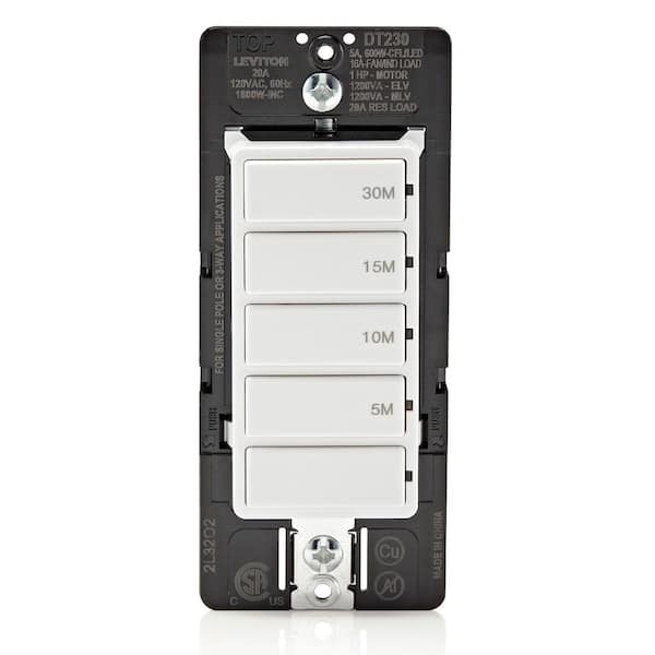 Decora 20 Amp 30-Minute Indoor In-Wall Countdown Timer Switch, 1 HP/16 Amp Fan/Motor, Single Pole/Multi-Way, White