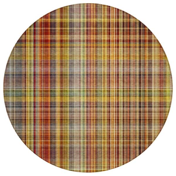Chantille ACN541 Paprika 8 ft. x 8 ft. Round Machine Washable Indoor/Outdoor Geometric Area Rug