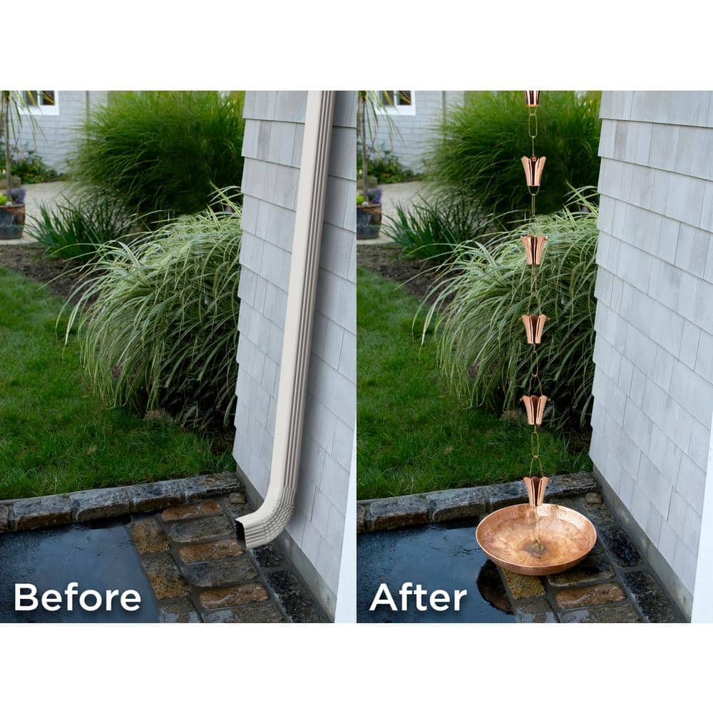 8.5ft Pure Copper Fluted Flower Rain Chain with Brass Links