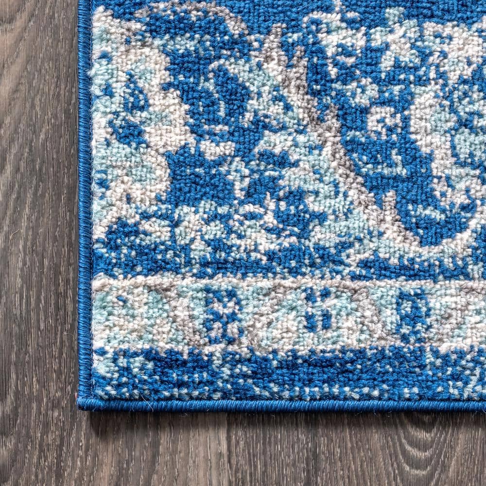 Cream and Blue Medallion 8' x 10' Synthetic Area Rug