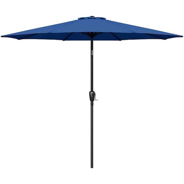 Sudzendf 9 ft. Patio Umbrella Outdoor Table Market Yard Umbrella with Push Button Tilt/Crank and 8 Sturdy Ribs in Blue
