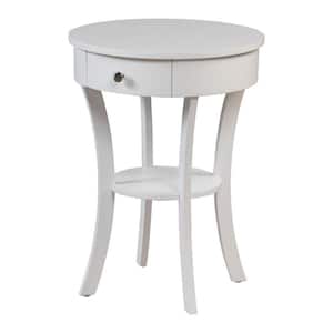 Classic Accents Schaffer 20 in. White 24 in. Round Wood End Table with Drawer and Shelf