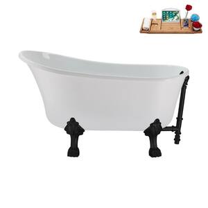 51 in. Acrylic Clawfoot Non-Whirlpool Bathtub in Glossy White with Matte Black Drain and Matte Black Clawfeet