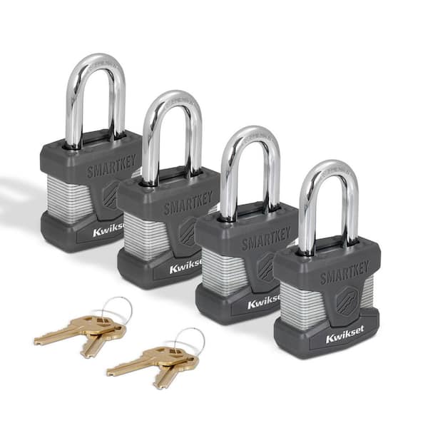 SmartKey Re-Keyable Laminated Steel Padlock with Boron Carbide Shackle, 2 in. Body, 1-1/2 in. Shackle (4-Pack)