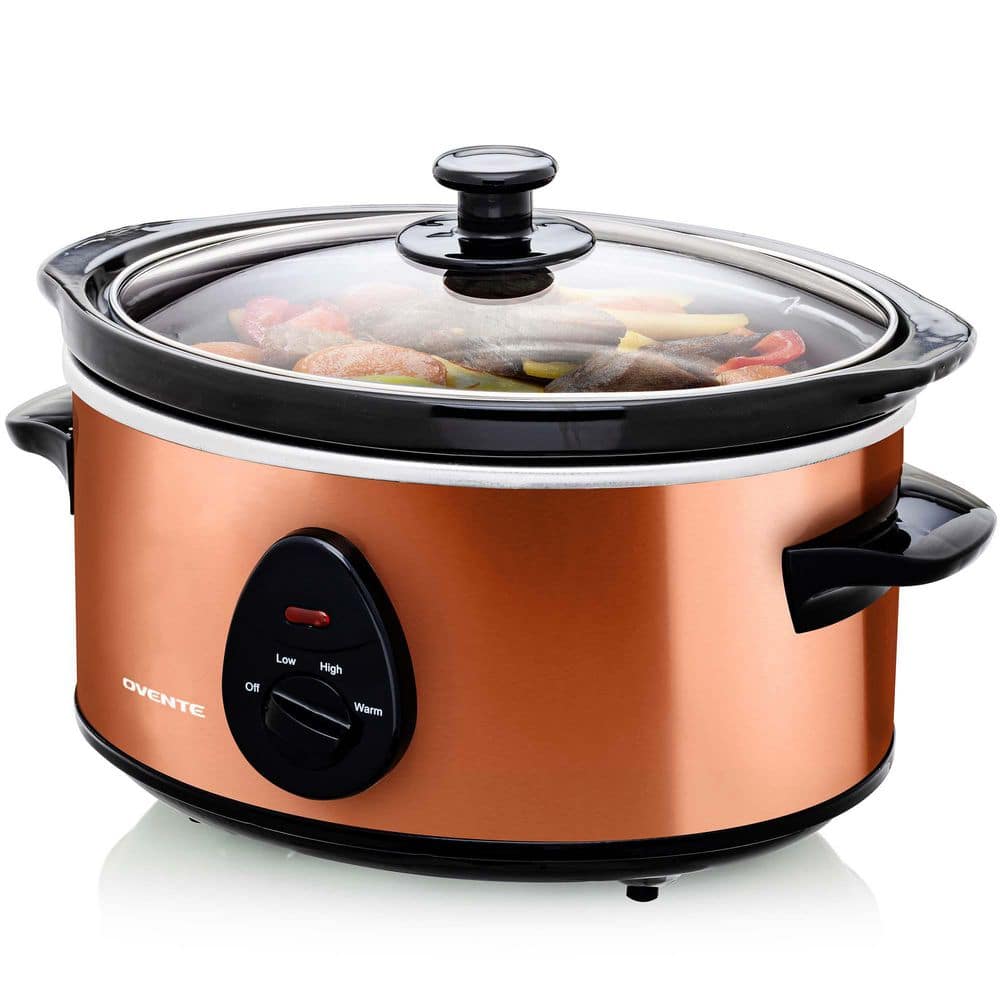 OVENTE 3.7 Qt. Stainless Steel Electric Slow Cooker with Heat-Tempered  Glass Lid, Adjustable Temperature Control SLO35ACO - The Home Depot