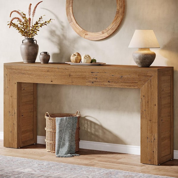 63 in. Brown Rectangle Engineered Wood Console Table, Sofa Table Behind the Couch for Living Room, Entryway