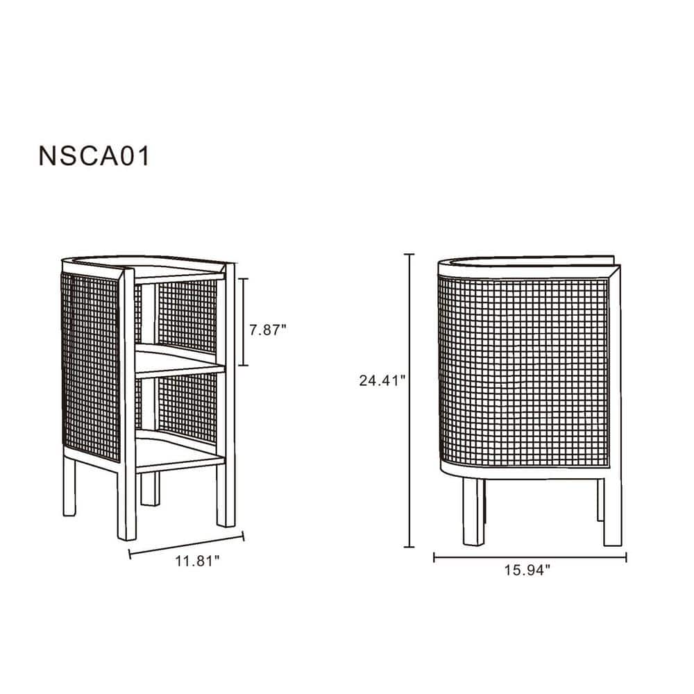 Tahitian Resort-Inspired Natural Ash and Rattan 2-Shelf End Table