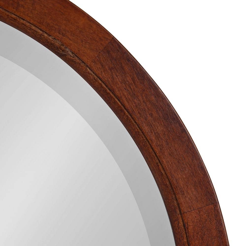 Walnut Brown Round Wood Bathroom Vanity Mirror