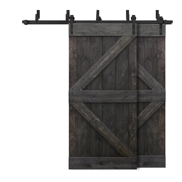 CALHOME 72 in. x 84 in. K Bar Bypass Charcoal Black Stained Solid Pine Wood  Interior Double Sliding Barn Door with Hardware Kit  SWD11-MK-72(2)+DR-DIY-K36DT(2)+(5)BP-MK - The Home Depot