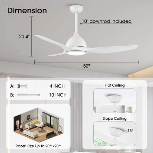 52 in. Indoor Integrated LED Modern Matte White Propeller Ceiling Fan with Light and 6-Speed Remote Control Lighting