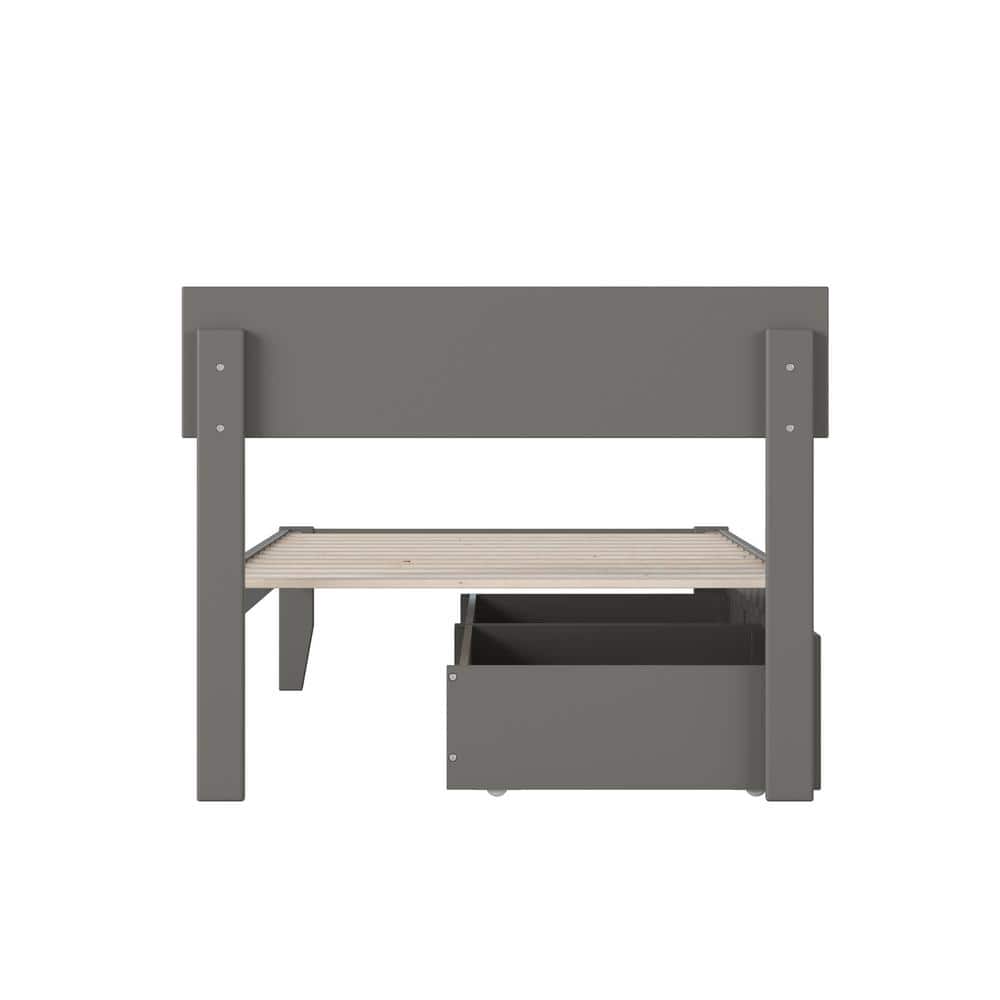 Gray Twin Wood Platform Bed with Storage Drawers