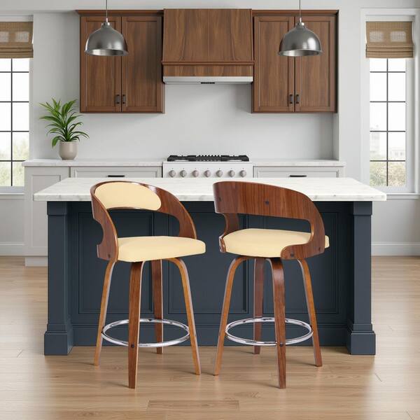 Lavish Home Swivel Bar Stool - Adjustable Height (26.25"-32.75"), Round Wood Seat, Iron Frame, 265lb Capacity