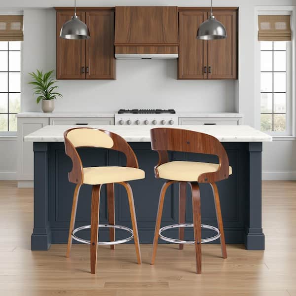 Armen Living Shelly 37 in. H Cream Low Back Wood Bar Stool with