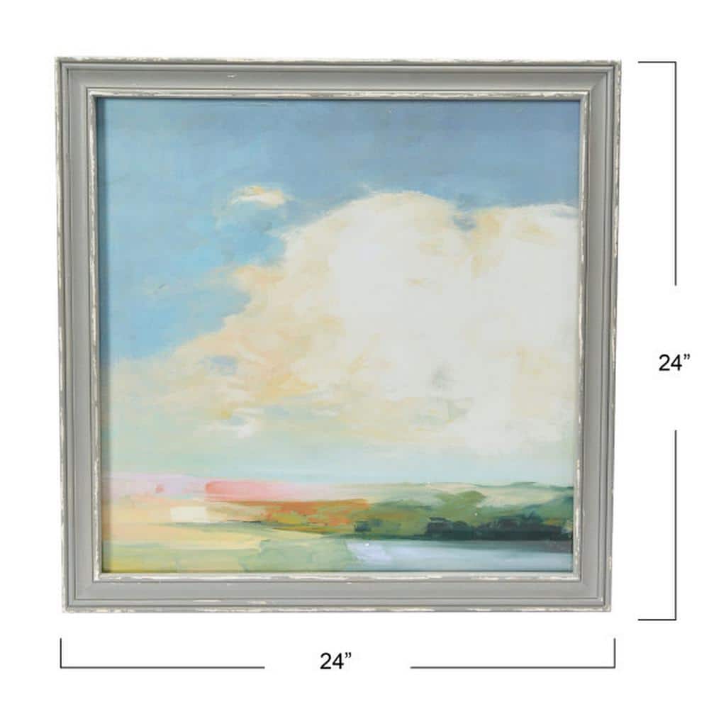 24" Square Multicolored Abstract Landscape Canvas Print with Gray Frame