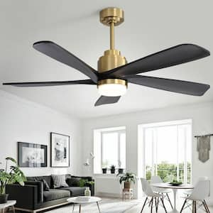 52 in. Indoor/Outdoor Smart Downrod Gold Wood Ceiling Fan with LED Light and APP Remote Control