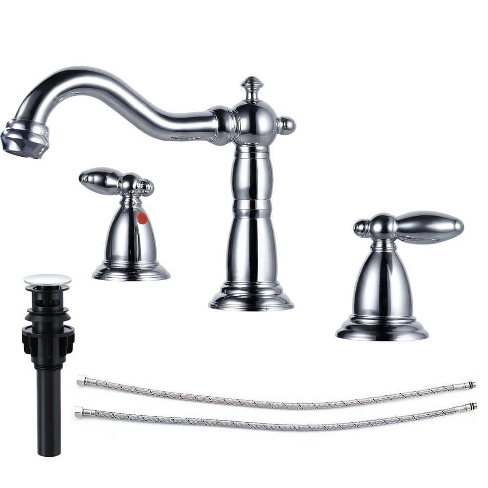 2 Handles 8 in. Widespread Bathroom Faucet 3-Hole Bathroom Sink Faucet With Pop-up Drain in Polished Chrome price history on PriceWatchPro