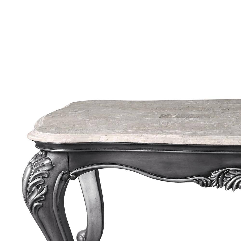 Platinum Gray Rectangular Marble Top Wooden Coffee Table