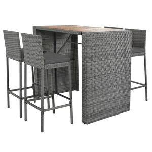 Gray 5-Piece Wicker Outdoor Dining Set with Washed Gray Cushion