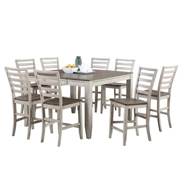 Steve Silver Abacus 9-Piece 2-Tone Smoky Alabaster and Smoky Honey Finish Counter Dining Set