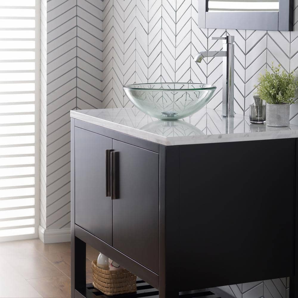 Clear Round Tempered Glass Vessel Sink, 14 inch