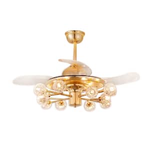 48 in. 12-Light Gold Indoor Ceiling Fan with Remote, Modern Crystal Retractable Fandelier for Bedroom, G9 Bulbs Included