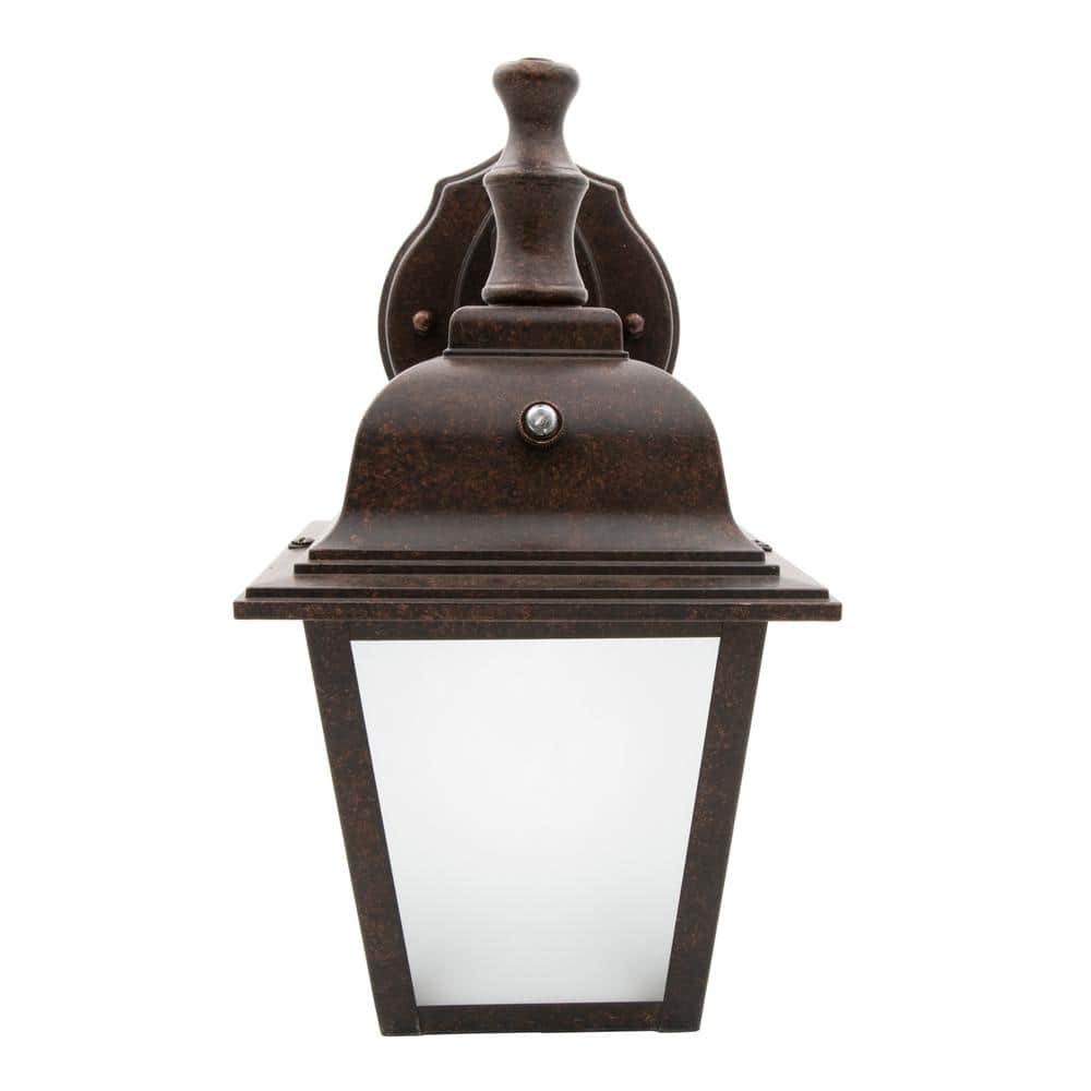 Aged Bronze LED Lantern with Frosted Glass and Dusk-to-Dawn Sensor