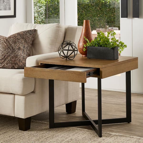 HomeSullivan 23.5 in. Brown Wood Finish Square End Table with 1-Drawer