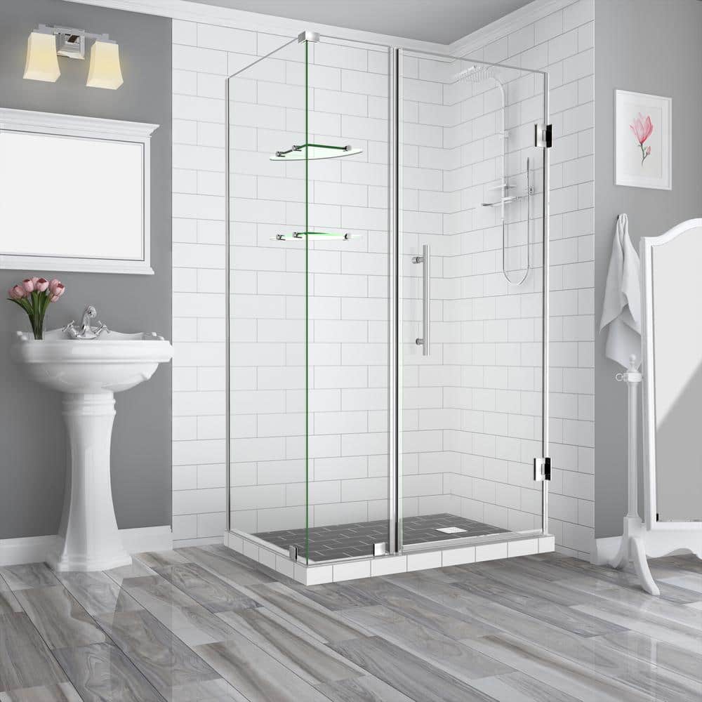 Bromley GS 42.25 to 43.25 x 34.375 x 72 in Frameless Corner Hinged Shower Enclosure w/ Glass Shelves in Stainless Steel price history on PriceWatchPro