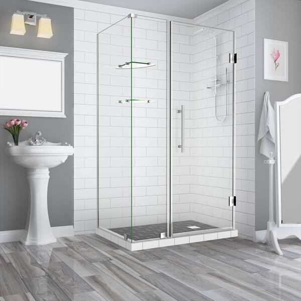 Aston Bromley GS 48.25 to 49.25 x 38.375 x 72 in Frameless Corner Hinged Shower Enclosure w/ Glass Shelves in Stainless Steel