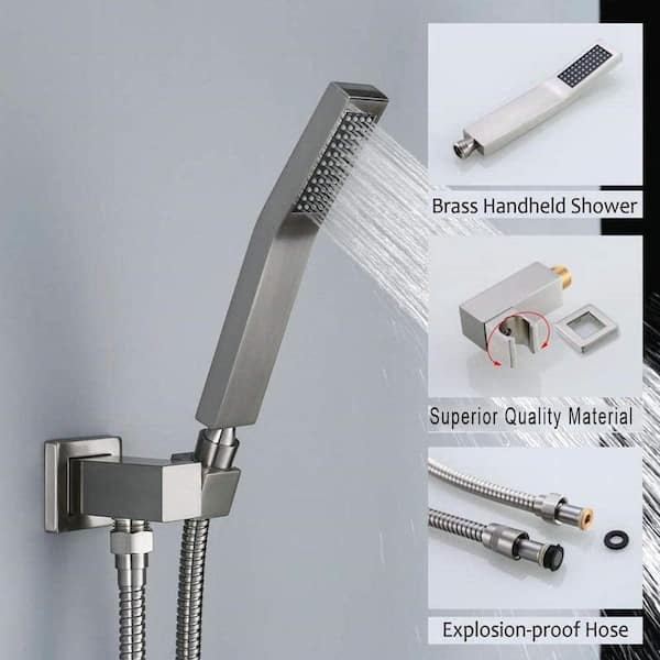 Eve 2-Spray Patterns 12 in. Wall Mounted Rainfall Dual Shower Heads with Rain Mixer Shower Combo Set in Brushed Nickel