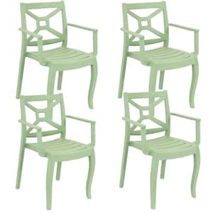 Tristana Plastic Outdoor Patio Arm Chair in Green (Set of 4)