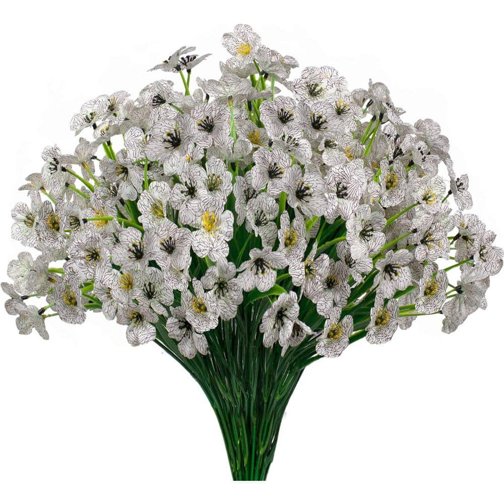 14 in. White Indoor/Outdoor Artificial Birch Flowers UV Resistant 15 Bundle
