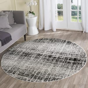 Adirondack Ivory/Black 4 ft. x 4 ft. Round Gradient Solid Area Rug