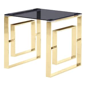 Manhattan 21.5 in. Smoked/Gold Glass with Stainless Steel End Table