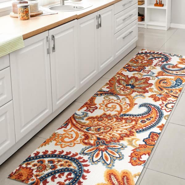 Gordes Paisley High-Low Orange/Multi 2 ft. x 10 ft. Indoor/Outdoor Runner Rug