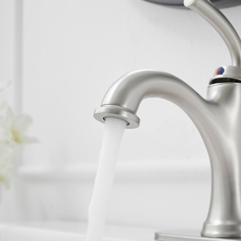Brushed Nickel Single Handle Bathroom Faucet with Pop-up Drain