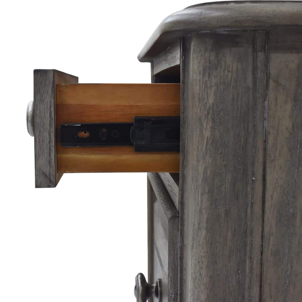 Beige Driftwood 3-Drawer Wood Nightstand with USB Ports