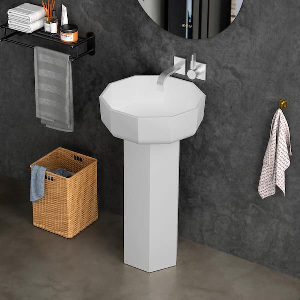 HBEZON 33.7 in. H White Solid Surface Novelty Vessel Sink
