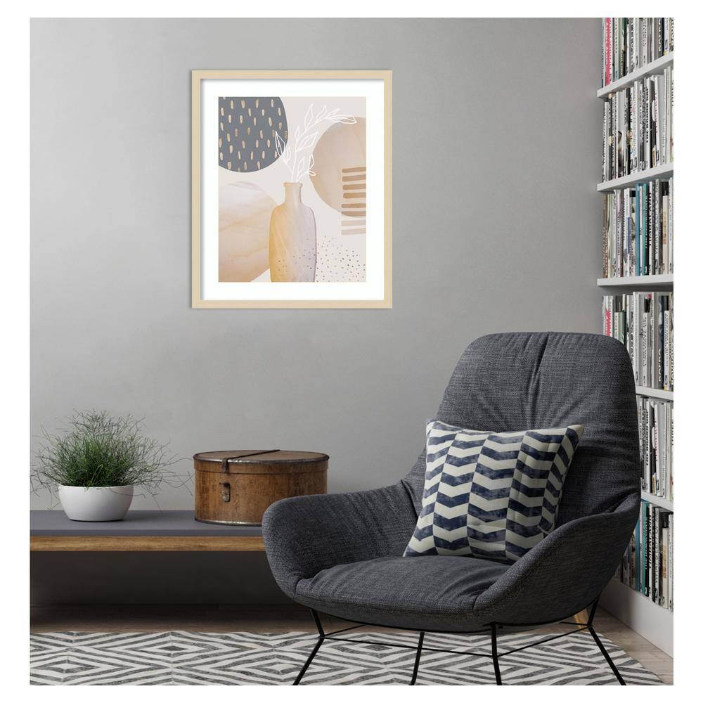 Mid-Century Floral II Beige and Gray Framed Wall Art Print