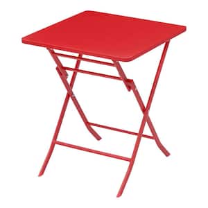 Mix and Match Ruby Folding Square Metal 23.6 in. Outdoor Patio Bistro Table