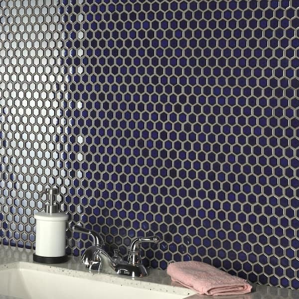 Tribeca 1 in. Hex Glossy Cobalt 10-1/4 in. x 11-7/8 in. Porcelain Mosaic Tile (8.6 sq. ft./Case)