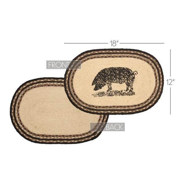 VHC BRANDS Sawyer Mill Pig 12 in. W x 18 in. L Beige/Cream Bleached White  Asphalt Grey Taupe Jute Oval Placemat (Set of 6) 34097 - The Home Depot