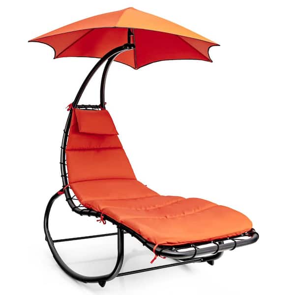 Costway 6 ft. 330 lbs. Free Standing Hammock Swing Lounger Chair Shade Canopy Padded Cushion Capacity Orange
