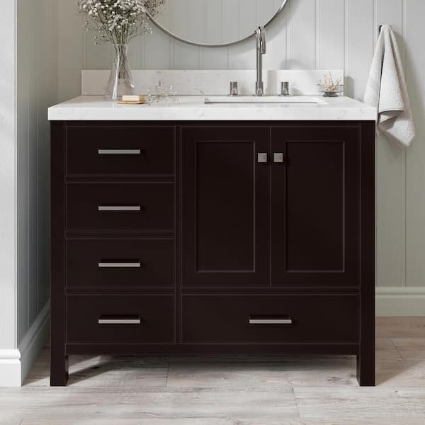 ARIEL Cambridge 42 in. W x 22 in. D x 36 in. H Single Rectangle Sink Bath Vanity in Espresso with Carrara White Quartz Top